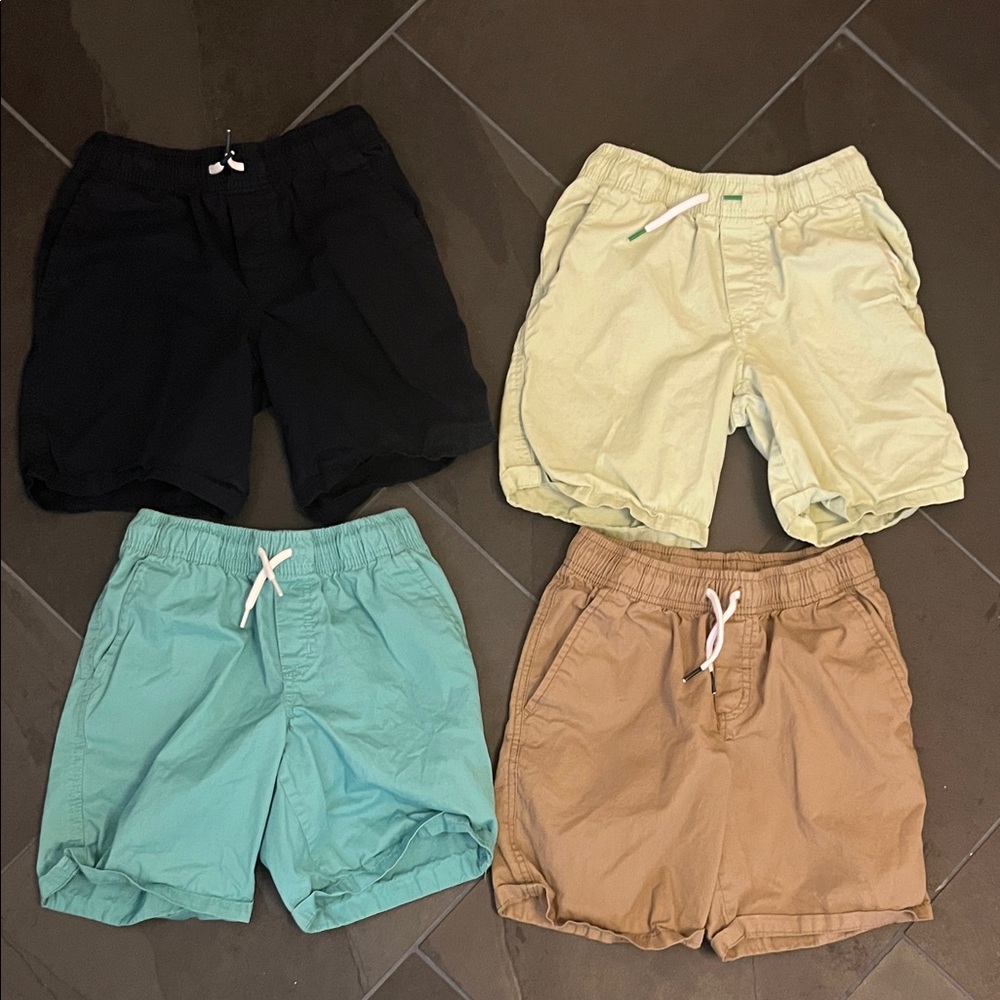 Kids Elastic-Waist Pull-On Shorts — Navy Blue, Cream, Aqua, Brown, Sz 8
